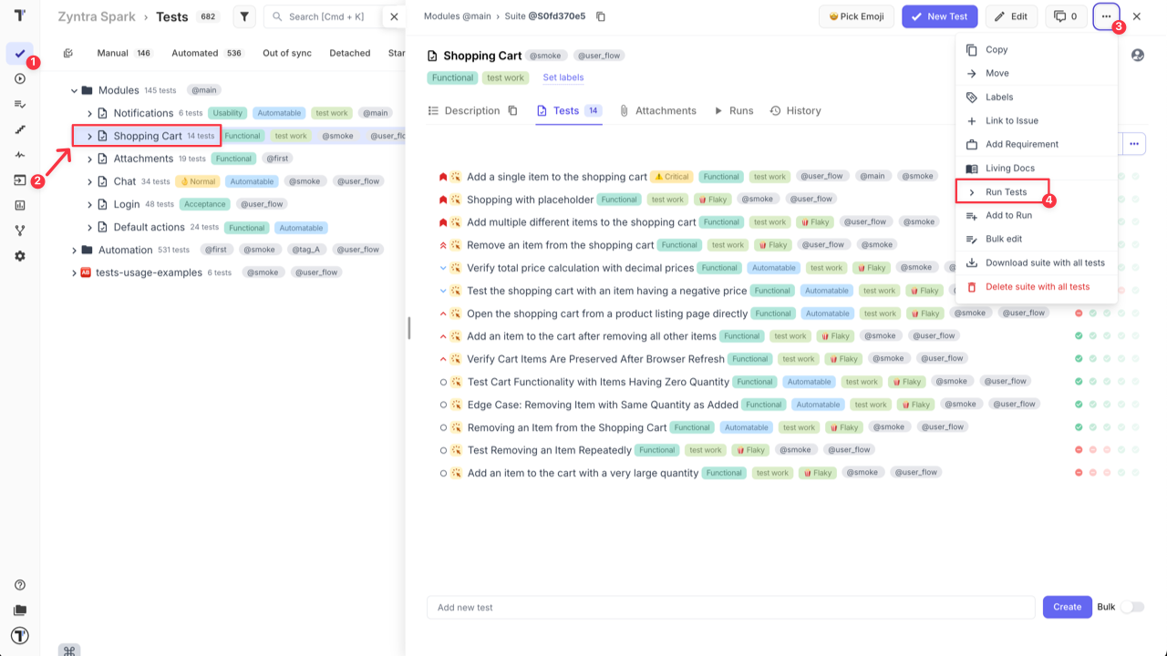 Testomat.io - add suite from Tests page